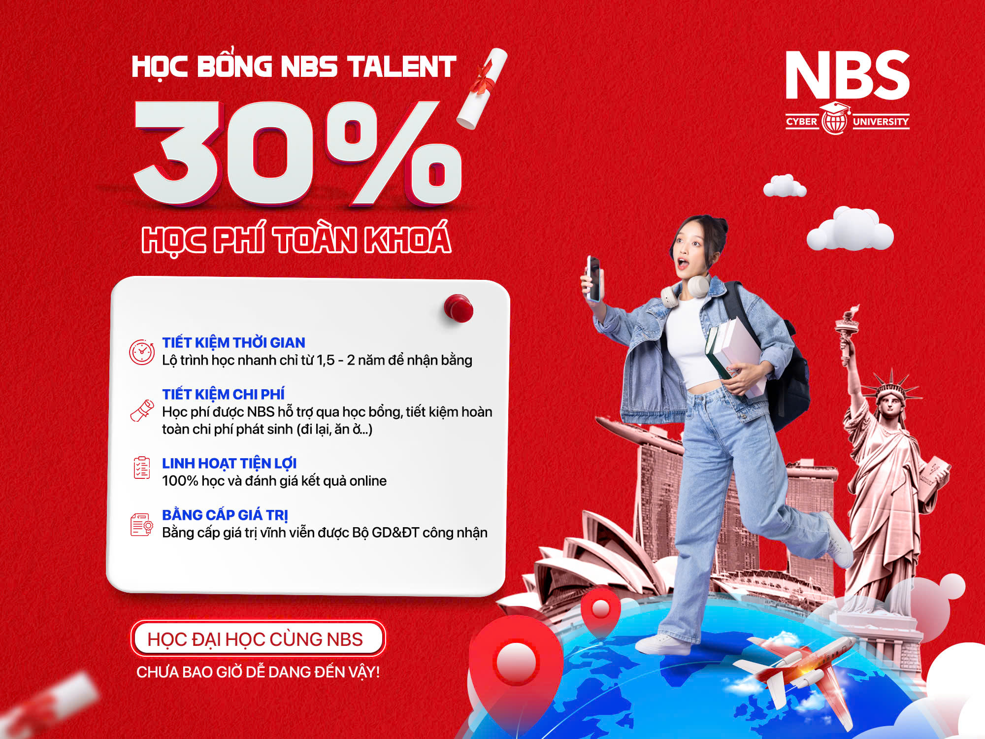 Học đại học từ xa tại Viện KInh Doanh & Công Nghệ NBS nhận học bổng NBS Talent giảm trực tiếp 30% học phí toàn chương trình học
