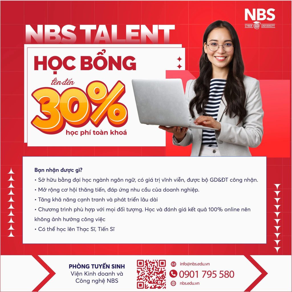 Nhận học bổng NBS Talent 30% toàn chương trình học khi học đại học từ xa tại Viện NBS