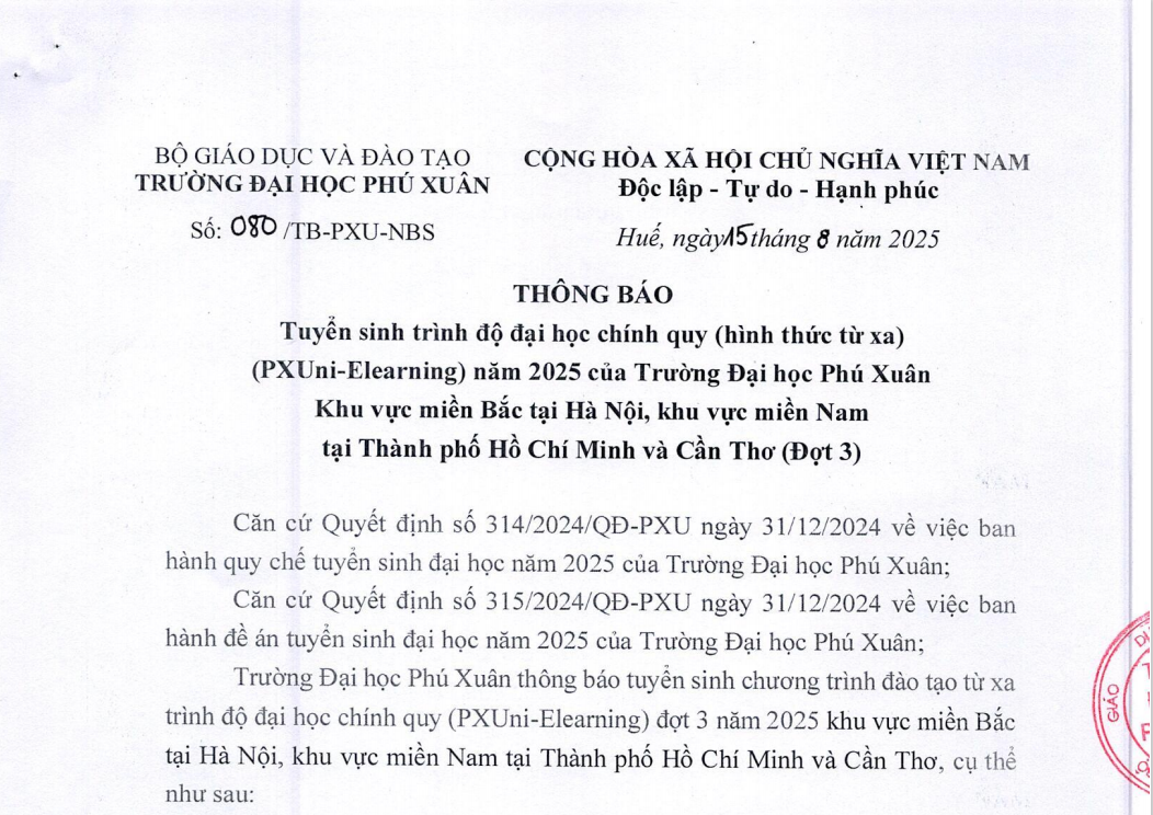 Thông báo tuyển sinh đại học từ xa Viện Kinh doanh và Công nghệ NBS
